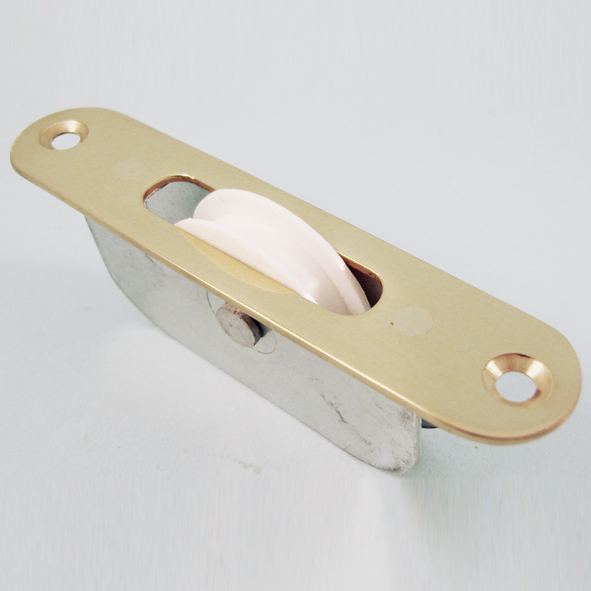 THD156/PB • Polished Brass / Nylon • Radiused • Sash Pulley With Steel Body and 44mm [1¾] Nylon Pulley